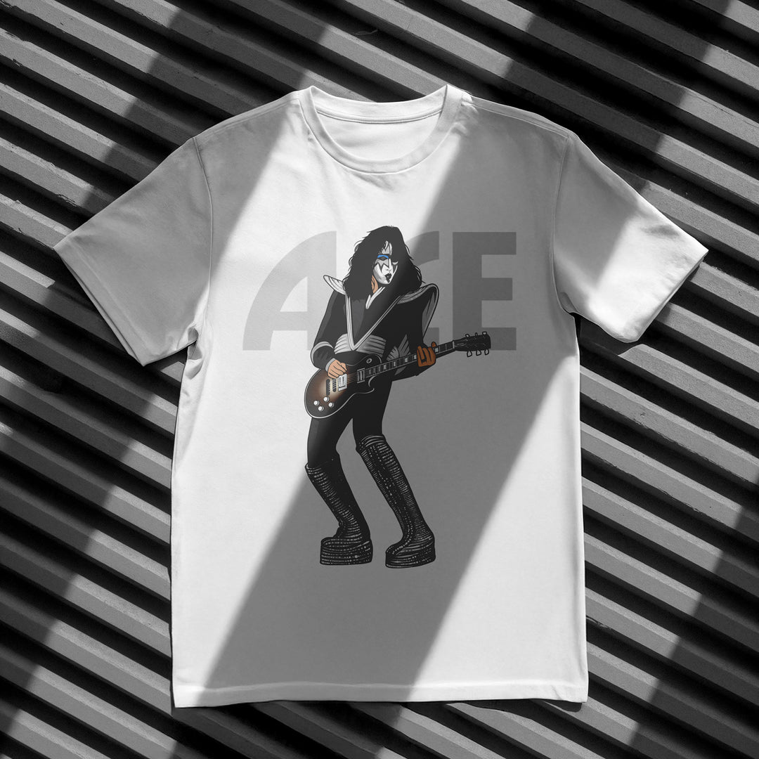 ACE FREHLEY Hand-Drawn Hard Rock Portrait Tee