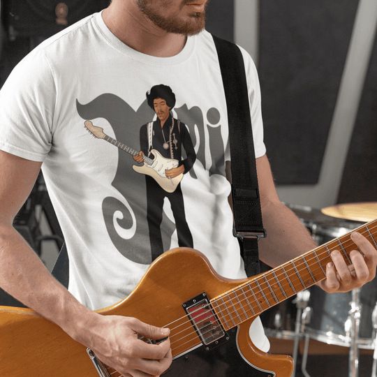 HENDRIX Hand-Drawn Psychedelic Guitar Portrait Tee